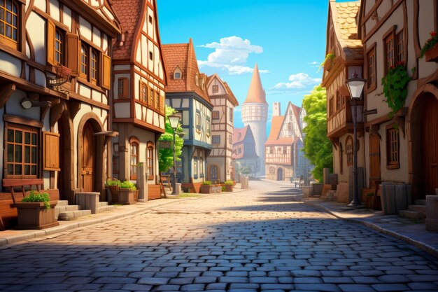 Bela ilustração de uma rua tradicional da cidade alemã