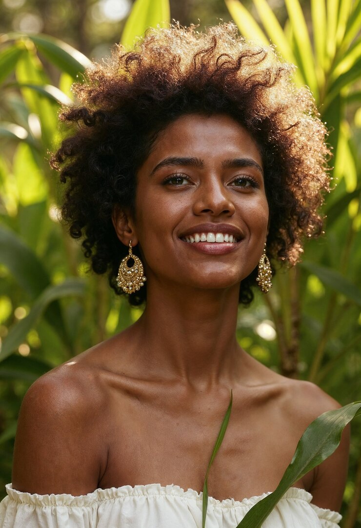 Foto grátis bela mulher negra no paraíso tropical