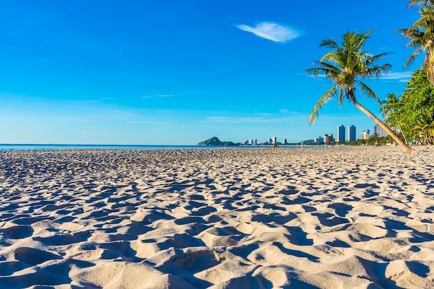 Bela paisagem ao ar livre tropical da natureza do mar da praia e oceano com palmeira de coco