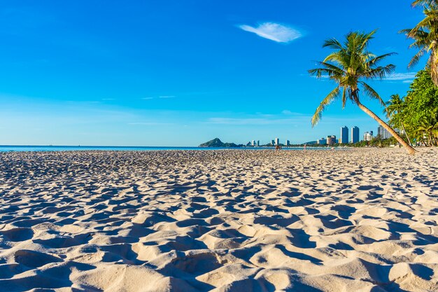 Bela paisagem ao ar livre tropical da natureza do mar da praia e oceano com palmeira de coco