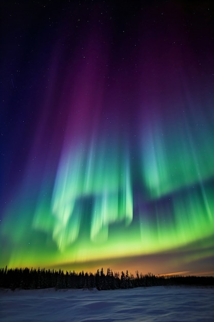 Bela paisagem com aurora boreal