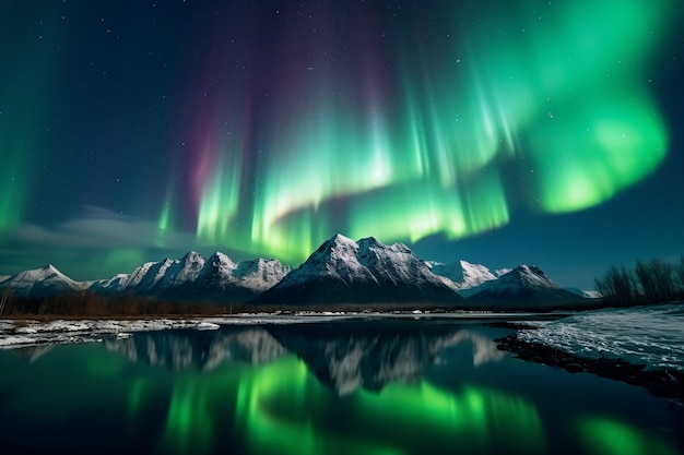 Bela paisagem com aurora boreal