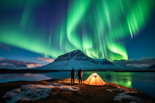 Bela paisagem com aurora boreal