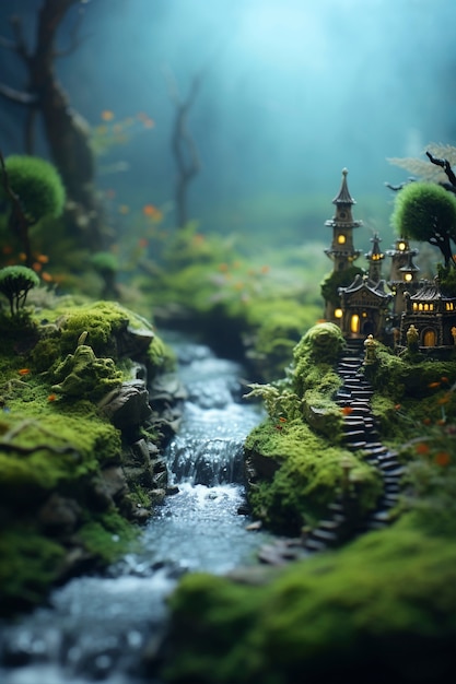 Bela paisagem de fantasia medieval com cidade