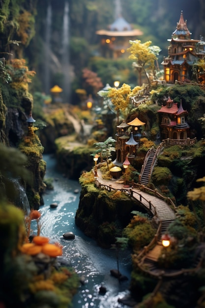 Bela paisagem de fantasia medieval com cidade