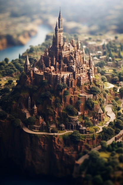 Bela paisagem de fantasia medieval com cidade