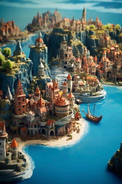 Bela paisagem de fantasia medieval com cidade