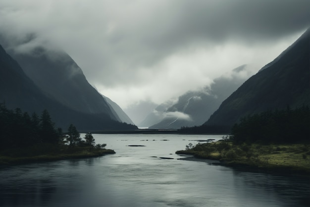 Bela paisagem natural com montanhas e lago