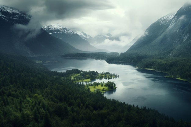 Bela paisagem natural com montanhas e lago