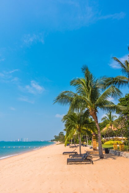 Bela praia e mar com palmeira