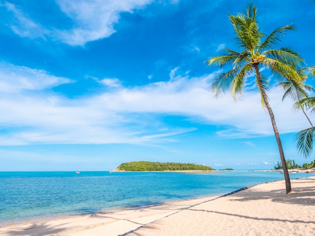 Bela praia tropical e mar com palmeira de coco