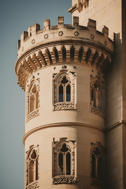 Foto grátis bela torre do castelo em baixo ângulo