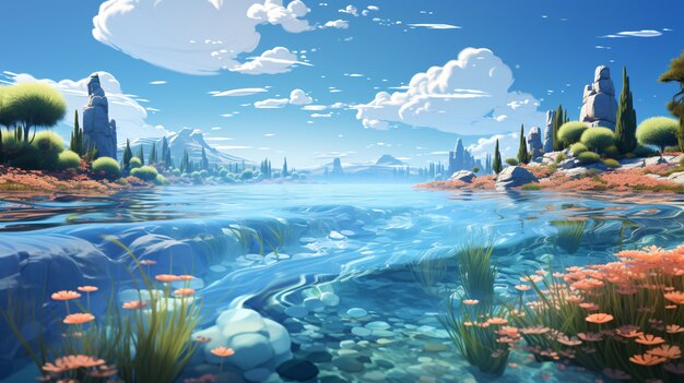 Bela vista da água em estilo anime