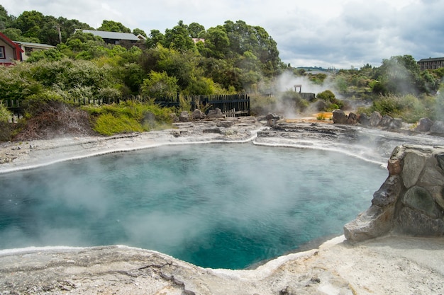 Bela vista do gêiser Te Puia em Rotorua, Nova Zelândia