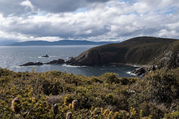 Bela vista no topo do Cape Bruny Lighthous no Parque Nacional South Bruny