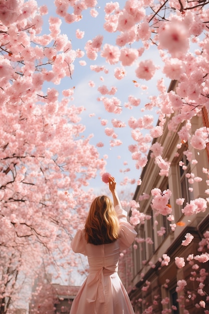 Foto grátis belas árvores em flor na cidade na primavera