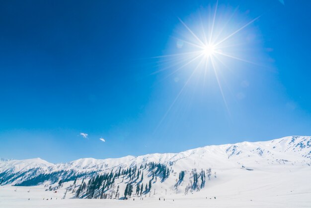 Belas montanhas cobertas de neve, estado da Caxemira, Índia.