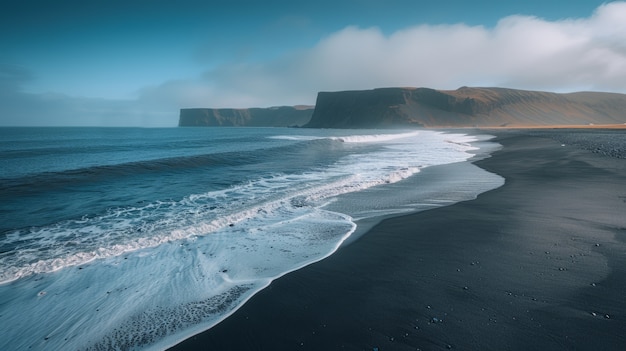 Foto grátis belas paisagens naturais com praia de areia preta e oceano