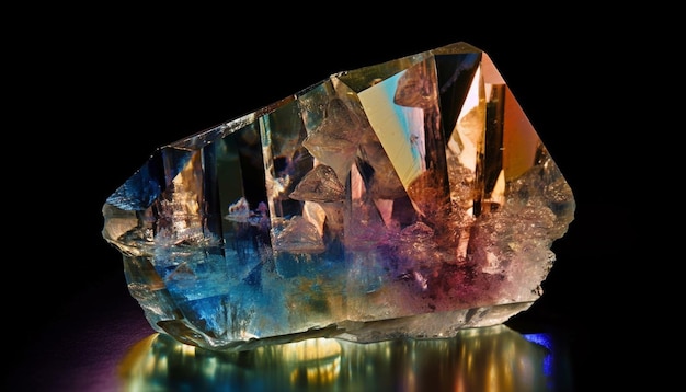 Belas pedras preciosas brilhando em luz colorida vibrante gerada por IA