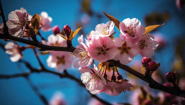 Beleza da primavera na natureza, flores de cerejeira vibrantes geradas por IA