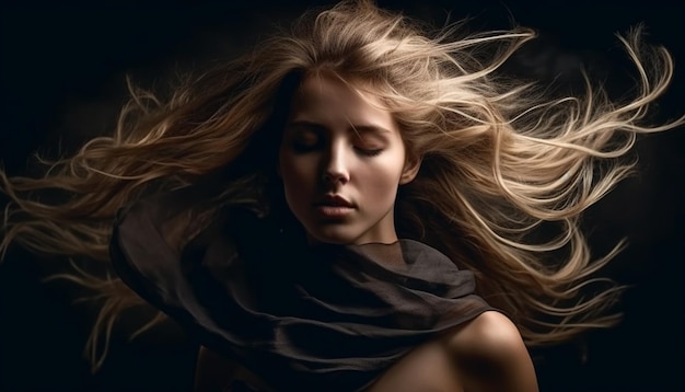 Foto grátis beleza de cabelos compridos sopra o vento exalando sensualidade gerada pela ia