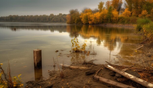 Beleza de outono refletida em águas tranquilas abaixo geradas por IA