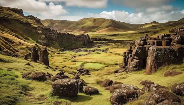 Foto grátis beleza panorâmica majestosa da cordilheira ao pôr do sol gerada por ia