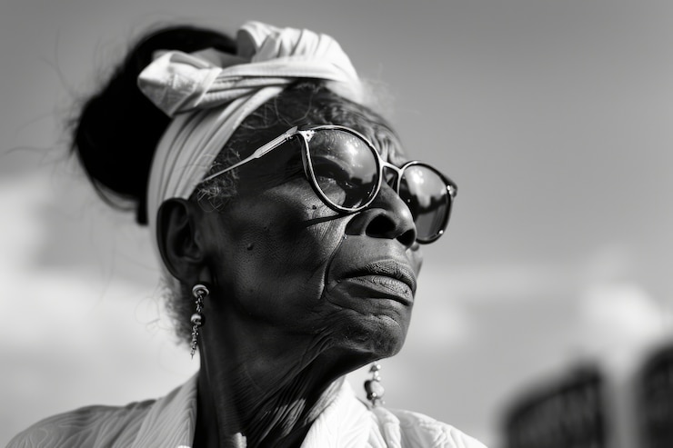 Foto grátis belíssima mulher africana retrato monocromático