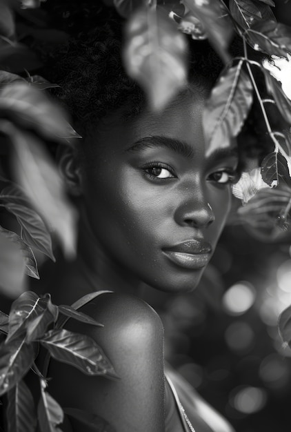 Foto grátis belíssima mulher africana retrato monocromático