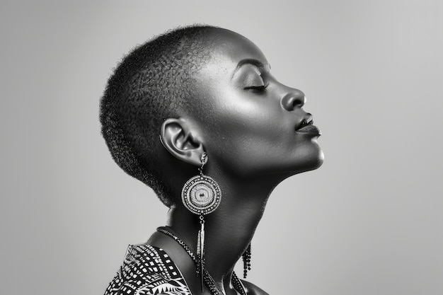 Belíssima mulher africana retrato monocromático