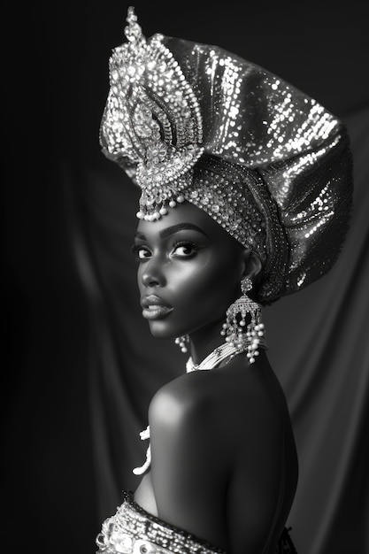 Foto grátis belíssima mulher africana retrato monocromático