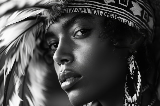 Foto grátis belíssima mulher africana retrato monocromático