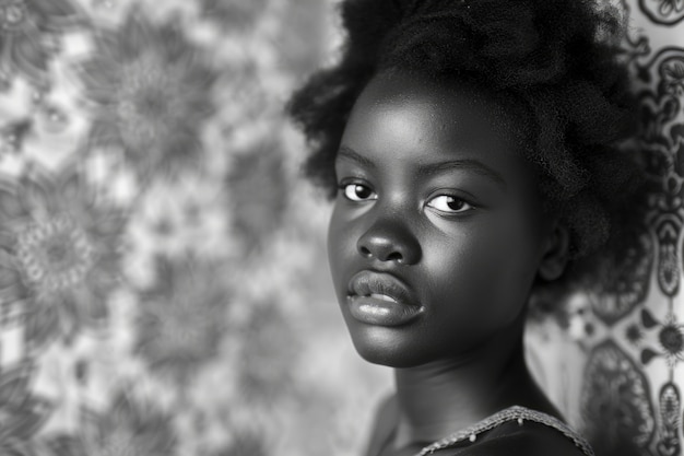 Foto grátis belíssima mulher africana retrato monocromático