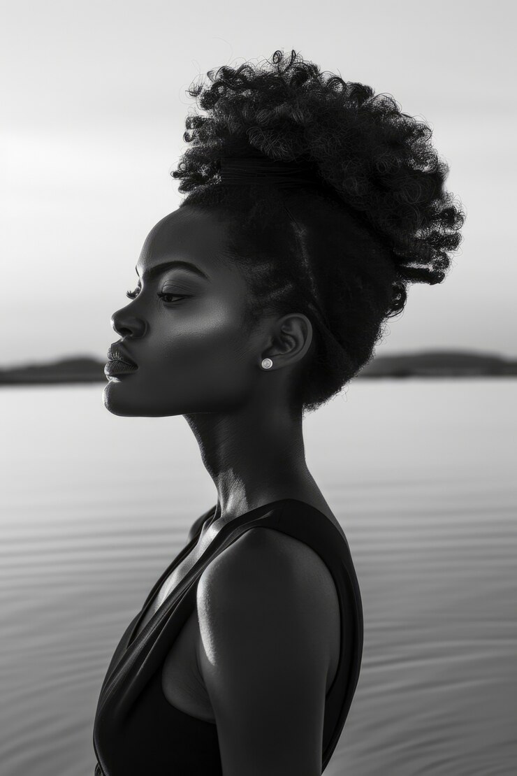 Foto grátis belíssima mulher africana retrato monocromático