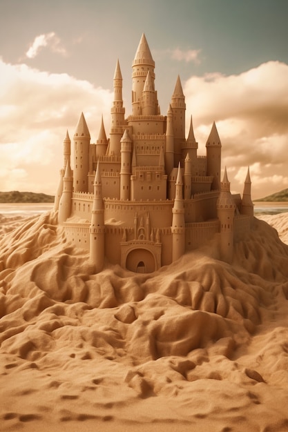 Belo castelo de areia na praia