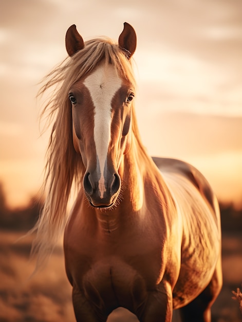 Belo cavalo visto ao pôr do sol