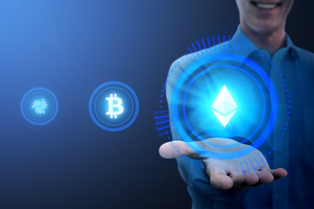 Belo design de holograma de criptomoeda