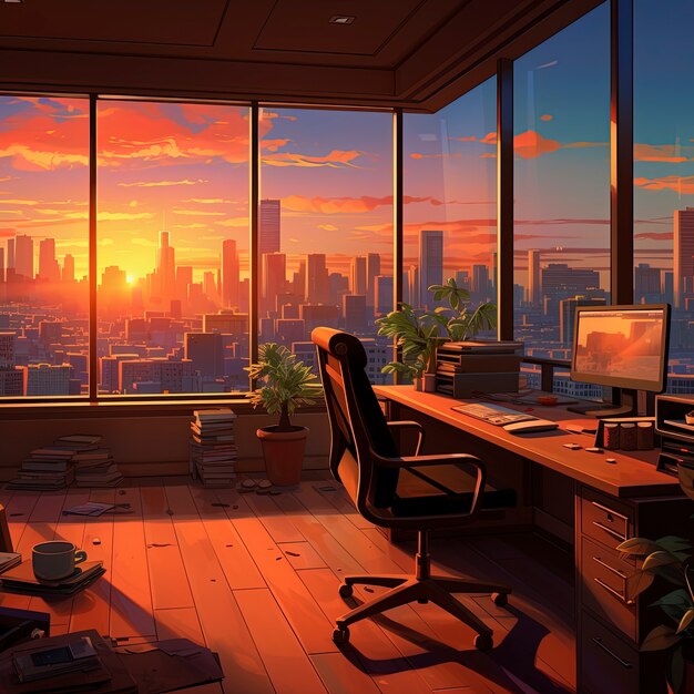 Belo espaço de escritório em estilo de desenho animado