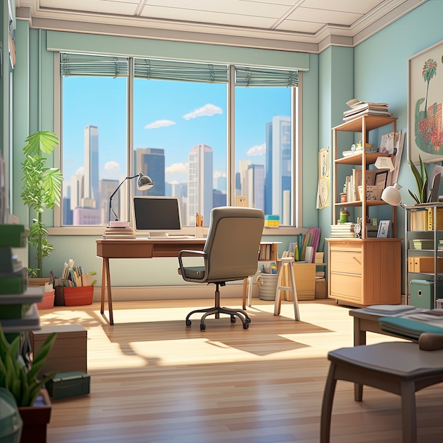 Foto grátis belo espaço de escritório em estilo de desenho animado