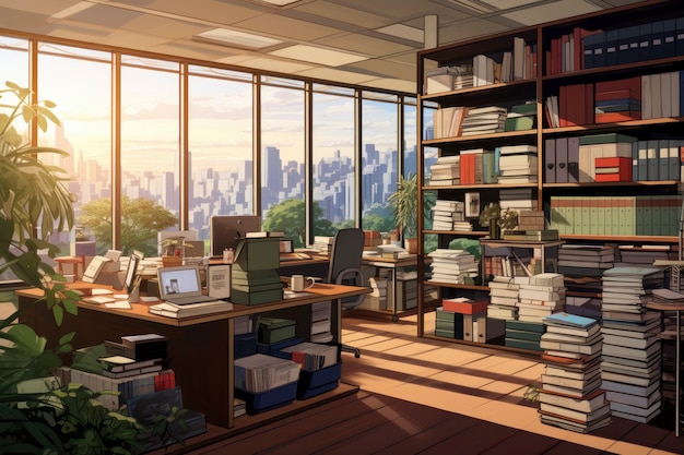 Foto grátis belo espaço de escritório em estilo de desenho animado