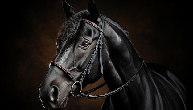 Foto grátis belo garanhão preto com crina elegante focado em corridas geradas por inteligência artificial