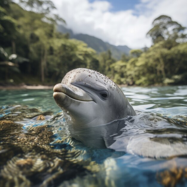 Foto grátis belo golfinho nadando