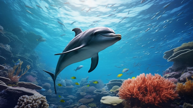 Foto grátis belo golfinho nadando