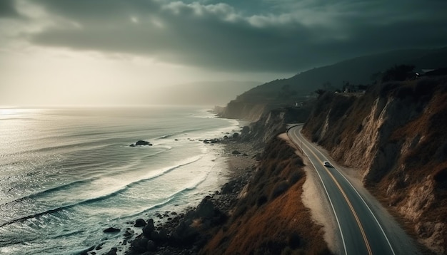 Foto grátis belo pôr do sol sobre a costa rochosa gerada por ia