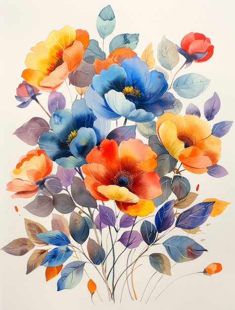 Belos arranjos florais a aquarela