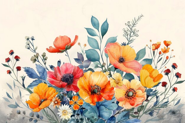 Belos arranjos florais a aquarela