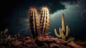 Foto grátis belos cactos com paisagem desértica e tempestade