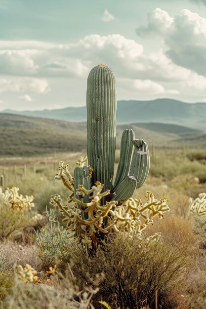 Foto grátis belos cactos com paisagens desérticas