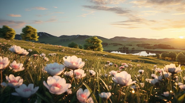 Foto grátis belos campos de flores florescentes na primavera