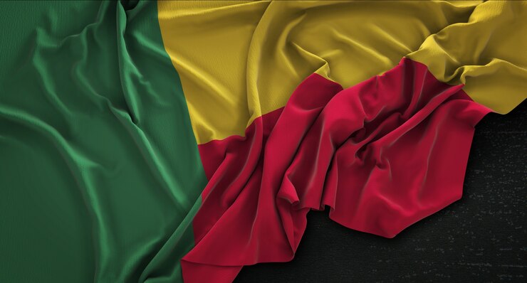Foto grátis benin flag enrugada no fundo escuro 3d render